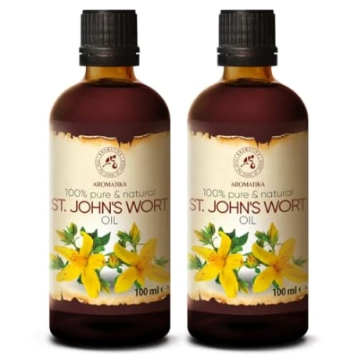 Obrázek Třezalkový Olej 200 ml přírodní červený Hypericum perforatum. třezalky tečkované péče o obličej tělo pleť vlasy masáž St John&#039;s Wort Oil