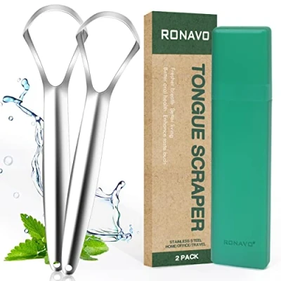Obrázek RONAVO Zungenreiniger aus Edelstahl Zungenschaber für Erwachsene, Zungenbürste heilt schlechten Atem, Tongue Scraper, Frischer Atem in Sekunden Mundhygiene(2 Stück)