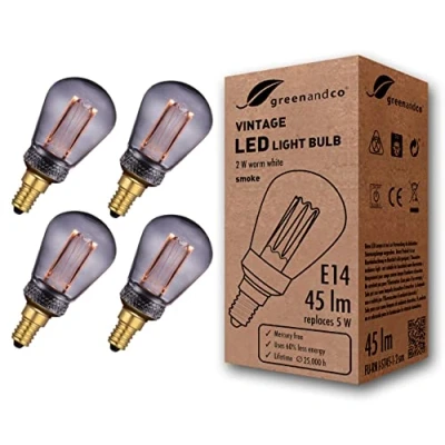 Obrázek greenandco 4x Vintage design LED žárovka pro osvětlení nálady E14 ST45 smoke 2 W 45 lm 1800K extra teplá bílá 320 230 V bez blikání nestmívatelná Edison