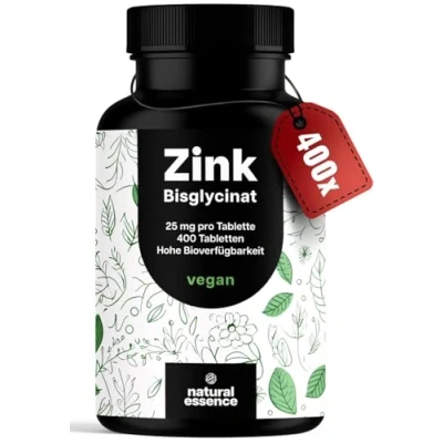 Obrázek Zinkové tablety ve vysokých dávkách 400 tablet 25 mg bisglycinátu zinečnatého veganské a vyrobené v Německu laboratorně testováno