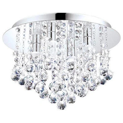 Obrázek EGLO LED stropní svítidlo Almonte, 4 žárovky koupelna, koupelna lampa z kovu v chromu a čirém krystalu, do vlhkého prostoru teplá bílá, G9, IP44, Ø 35 cm