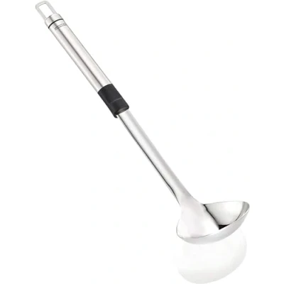Obrázek Leifheit naběračka 33 cm série ProLine, na polévku z nerezové oceli, kvalitní design, s oválnou rukojetí a praktickým závěsným očkem, lžíce omáčku, vařečka, stříbrná