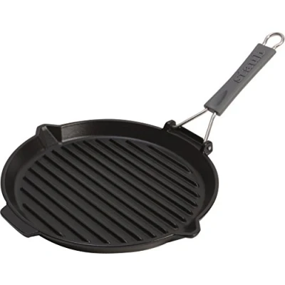 Obrázek STAUB Litinová grilovací pánev se silikonovou rukojetí, vhodná pro indukci, kulatá, 28 cm, černá