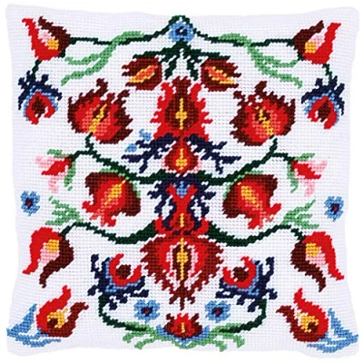 Obrázek Vervaco Folklórní Bílá II, výšivky Vyznačená gobelín polštář balení, Vorbezeichnet, bavlna, vícebarevná, 40 x 0,3 cm