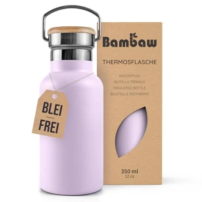 Obrázek Bambaw Thermosflasche 350ml, Trinkflasche Lila, Kinder Edelstahl, Flasche Steel, Wasserflasche Thermos, Fliederlila
