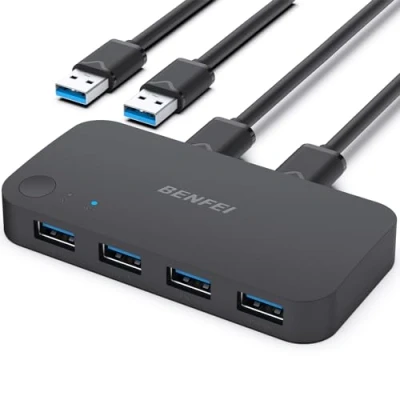 Obrázek BENFEI USB 3. 0 Switch, přepínač 2 počítače sdílejí 4 pro PC myš klávesnice skener, KVM Switch Selector kompatibilní s Windows, Mac, Linux