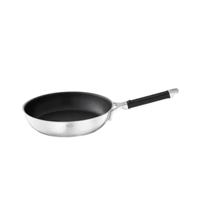 Obrázek RÖSLE SILENCE pro pánev na smažení, s nepřilnavým povrchem odolným proti poškrábání ProResist, silikonová rukojeť, 24 cm, ušlechtilá ocel 18/10, vhodná indukci, stříbrná barva/černá