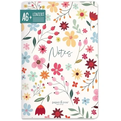 Obrázek paper&amp;you® poznámkový sešit A6+ linkovaný &quot;Wild Flower&quot; s 64 stranami, softcover zápisník malý, Mini Journal udržitelný a šetrný k klimatu
