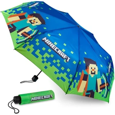 Obrázek Minecraft skládací deštník lehký dětský kapesní pro chlapce, šedá/zelená