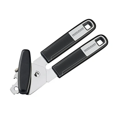 Obrázek Fackelmann Otvírák na konzervy 25770 20 cm SENSE s protiskluzovou a ergonomickou rukojetí Soft Touch, včetně zvedáku kapslí, děrovačky otvíráku lahví (barva: stříbrná/černá), množství: 1