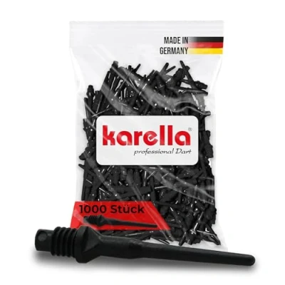 Obrázek Karella Profesionální hroty šipek Keypoint Special, Made in Germany, 1000 kusů, závit 2BA, extrémně stabilní plastové s mimořádně dlouhou životností, měkké tipy, černé, krajkové šipky,