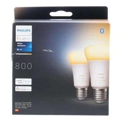 Obrázek Philips Hue White Ambiance E27 LED žárovka, 2 kusy v balení, stmívatelná, všechny odstíny bílé, ovládání prostřednictvím aplikace, kompatibilní s Amazon Alexa (Echo, Echo Dot)
