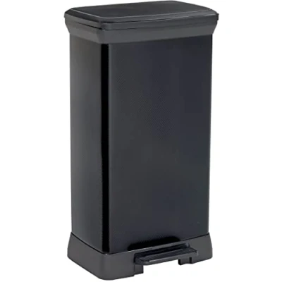 Obrázek CURVER Deco Bin odpadkový koš s pedálem a víkem, 50 l, černý kovový, obdélníkový, jemně uzavírací, 39 x 29 72 cm