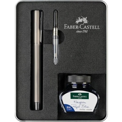 Obrázek Faber Castell 149627 psací sada Neo Slim ušlechtilá ocel matná, s plničem M, inkoustový soudek 30 ml a konvertorem