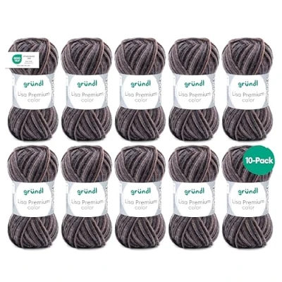 Obrázek Gründl Lisa Premium color (pletací a háčkovací příze s charakterem podobným vlně ze 100% polyakrylu, 50 g / 133 m, tloušťka jehlic: 3,5 4,5, 10 x g), pískový antracitový kámen