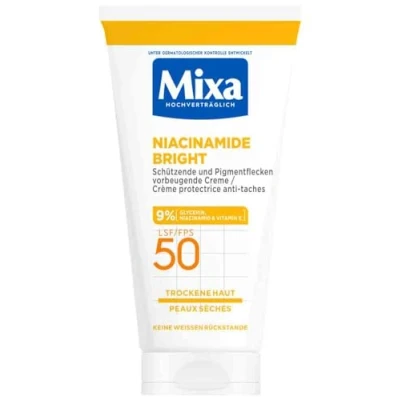 Obrázek Mixa ochranný krém proti pigmentovým skvrnám LSF 50, skvrnám, pro suchou pokožku, Niacinamide Bright, Hypoalergenní, 50 ml