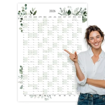 Obrázek heaven+paper Roční plánovač 2025 A1 nástěnný kalendář velký formát na výšku (+ 80 x 60 cm) složený se svátky, kalendářní týdny Germany (zelená, A1/formát výšku)