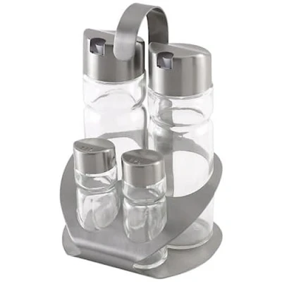 Obrázek Monix Sabor Menage, Essig und Ölspender mit Salz Pfefferstreuer, Edelstahl Glas, 4 Teile