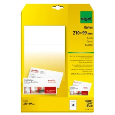 Obrázek SIGEL LP713 PC korespondenční karty DIN dlouhé, oboustranně potisknutelné, bílé, 185 g, 60 kusů