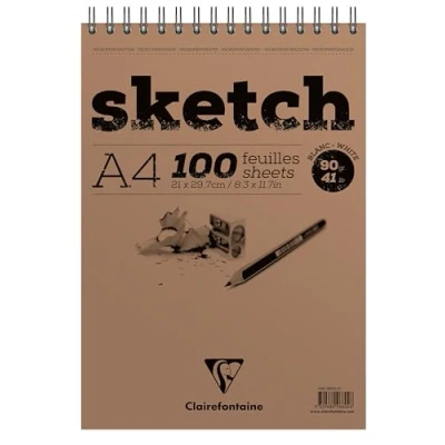 Obrázek Clairefontaine 96606C skicák Sketch s dvojitou spirálou, DIN A5 14,8 x 21 cm, 50 listů, ideální pro suché techniky, 90 g, bílý, 1 kus
