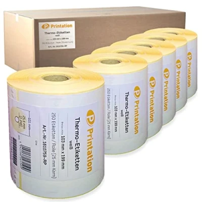 Obrázek Printation Dopravní etikety 103 x 199 mm bílé DHL, DPD, GLS, UPS 1500 103x199 Thermo na 6 rolích 250 termálních etiket roli permanentní nálepka balík zebra