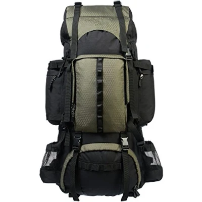 Obrázek Amazon Basics Turistický batoh s vnitřní konstrukcí a ochranou proti dešti, 75 l, zelený