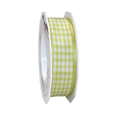 Obrázek PRÄSENT Vichy Geschenkband mit Drahtkante Limette/weiß, 20 m Dekoband zum Verzieren &amp; Basteln, 25 mm Breite, Kariertes Band für Bunte Dekos Geschenkverpackungen, zu feierlichen Anlässen