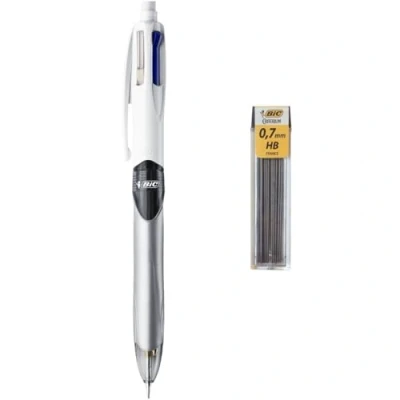 Obrázek BIC Sada 4 barevných kuličkových per, barvy 3+1HB, s tužkou, balení po 1 kusu, vč. 12 náplní tužek, ideální do kanceláře, domácí kanceláře nebo školy
