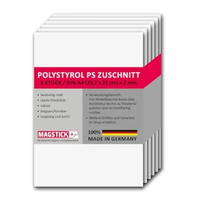 Obrázek 6dílná sada polystyrenových desek bílá I DIN A4 21 x 29,7 cm tloušťka 2 mm mag_265