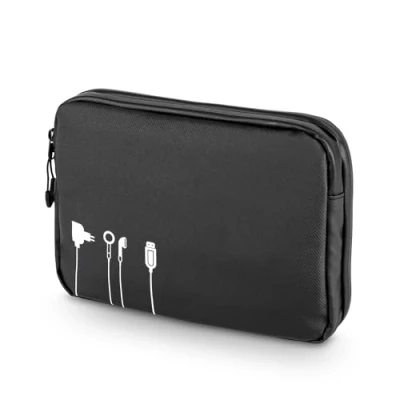 Obrázek TROIKA Black Tech Pouch 2 BBL64/BK Kabelová taška na příslušenství elektroniky velká přihrádka s 2cestným zipem a 6 síťovými přihrádkami, Tarpaulin černá, v černé barvě, minimalist