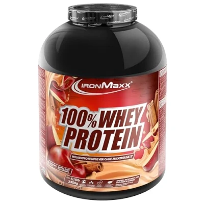Obrázek 100% Whey Protein prášek 2350 g Apple Cinnamon chutný High Shake, 37 bílkovin v jedné porci, Power Drink pro intenzivní svalový trénink, s BCAA a EAA