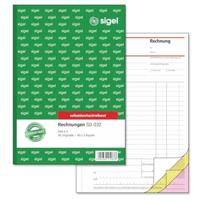 Obrázek SIGEL SD032 faktury, A5, 3 x 40 listů, propisující, 1 kus, z udržitelného papíru