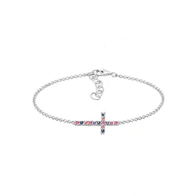 Obrázek Elli Náramek dámský křížek Multi Color s krystaly ze sterlingového stříbra 925, 160, Látka, Křišťál