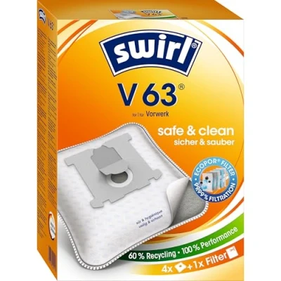 Obrázek Swirl® V 63® EcoPor® sáčky do vysavače pro Vorwerk, 4 sáčky, bílý
