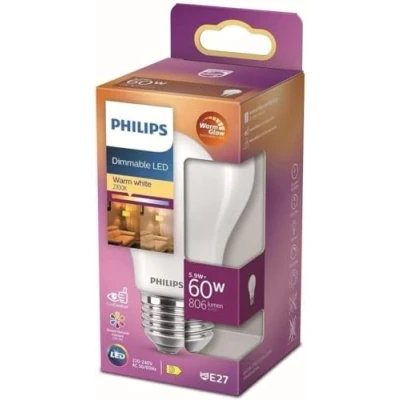 Obrázek Philips LED Classic E27 WarmGlow lampa, 60 W, tvar kapky, stmívatelná, matná, teplá bílá