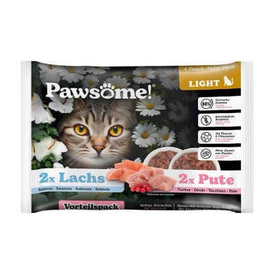 Obrázek Kapsička PAWSOME Cat Light s krůtím/s lososem 4x85g (multipack)