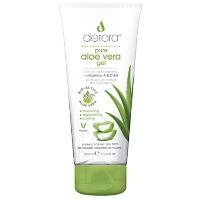 Obrázek Derora Gel aloe Vera Obsahuje 100% čisté a přírodní bioaktivní složky pro hojení, zklidnění hydrataci pokožky, obličeje bez pokusů na zvířatech veganské, 200 ml (balení 1 ks)