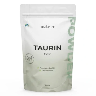 Obrázek Nutri + Taurin prášek 1 kg ve vysokých dávkách veganský rostlinný díky fermentaci čistý Taurine Powder 1000 g prémiové kvality, přírodní bez přísady