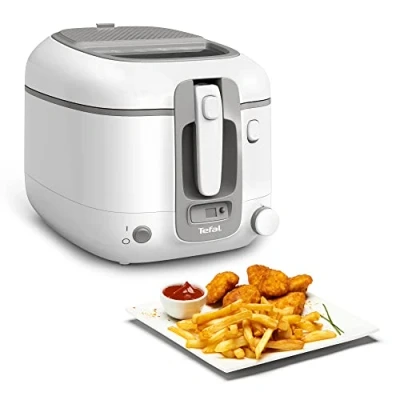 Obrázek Tefal FR3141 Super Uno fritéza termoplášť, objem až 1,2 kg, digitální časovač filtrační kazeta proti zápachu vyjímatelná, vnitřní nádoba s nepřilnavým povrchem bílá/šedá