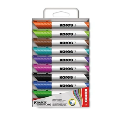 Obrázek Kores K Marker XW2: Pestré Whiteboard zvýrazňovače s klínovým hrotem, lze stírat a téměř bez zápachu, školní kancelářský prut, sada ze 10 tříděných barev M20801