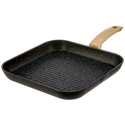 Obrázek ALLUFLON Grilovací pánev Etnea Wood Edition, hliník, černá, 28/28 cm