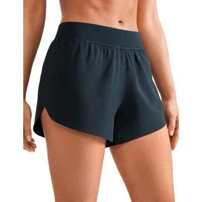 Obrázek CRZ YOGA Dámské běžecké šortky Mid Waist Running Shorts boční Splits Sport Workout krátké kalhoty lehké prodyšné sportovní kalhoty, Pravé námořnictvo