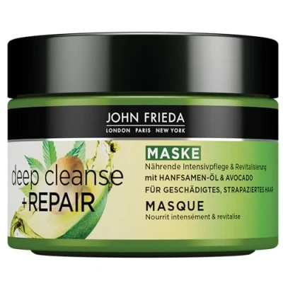 Obrázek John Frieda Deep Cleanse &amp; Repair maska / kúra obsah: 250 ml s olejem z konopných semen + vyživující avokáda uklidňující na vlasy pro poškozené