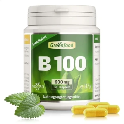 Obrázek komplex vitamínu B s vysokou dávkou 600 mg vitamíny denně (120 veganských kapslí) všech 8 vitamínů (B1, B2, B3, B5, B6, B7, B9, B12) bez přísad a laboratorně testováno