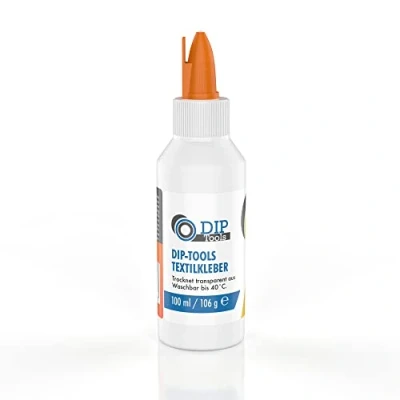 Obrázek DIP Tools lepidlo na textil lze prát v pračce 100 ml I pro textilie, látky, polyester, džíny, super lepidlo, extra silné, průhledné a voděodolné bez zbytků, zápachu, rozpouštědel
