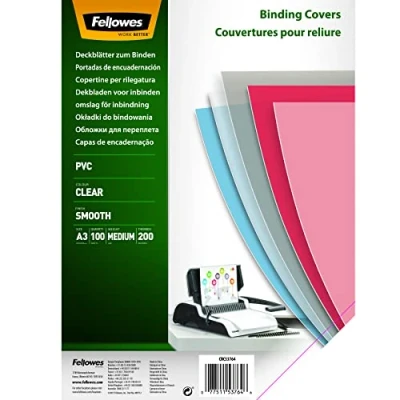Obrázek Fellowes 53764 PVC krycí Plechy, A3, 200 mikronů, transparentní, 100 kusech