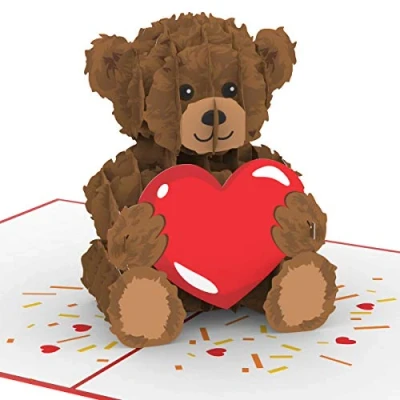Obrázek papercrush® Pop Up přání Teddy se srdcem sladké 3D k narozeninám pro ženu a přítelkyni, milostné s medvídkem narozeninám, výročí Miluji Tě milovaného člověka