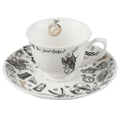 Obrázek V&amp;A Alice in Wonderland Šálek na espresso s podšálkem, 100 ml (4 fl oz), bílý