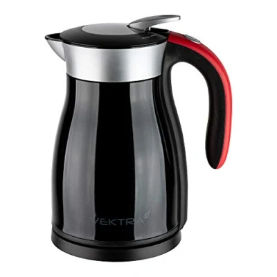 Obrázek Vektra VEK 1501B vakuově izolovaná rychlovarná konvice 1,5 l ušlechtilá ocel dvouplášťová EU zástrčka, termoska 2v1 funkce udržování teploty bez BPA BPA, bezpečnostní zamykání černá/červená