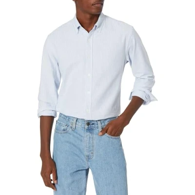 Obrázek Amazon Essentials Herren Langärmliges Oxford Hemd mit normaler Passform, Blau Streifen, XS